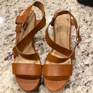 Brown leather wedge sandals womens US 7